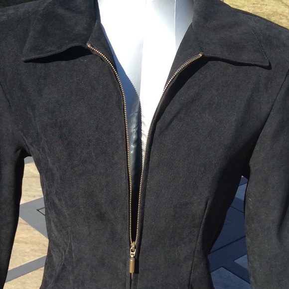 Black Microsuede Jacket with Zipper Size 6 - Picture 2 of 8